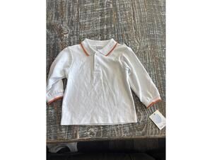 New Petit Ami White Long Sleeve Polo Shirt with Orange Trim 18 Months Boys